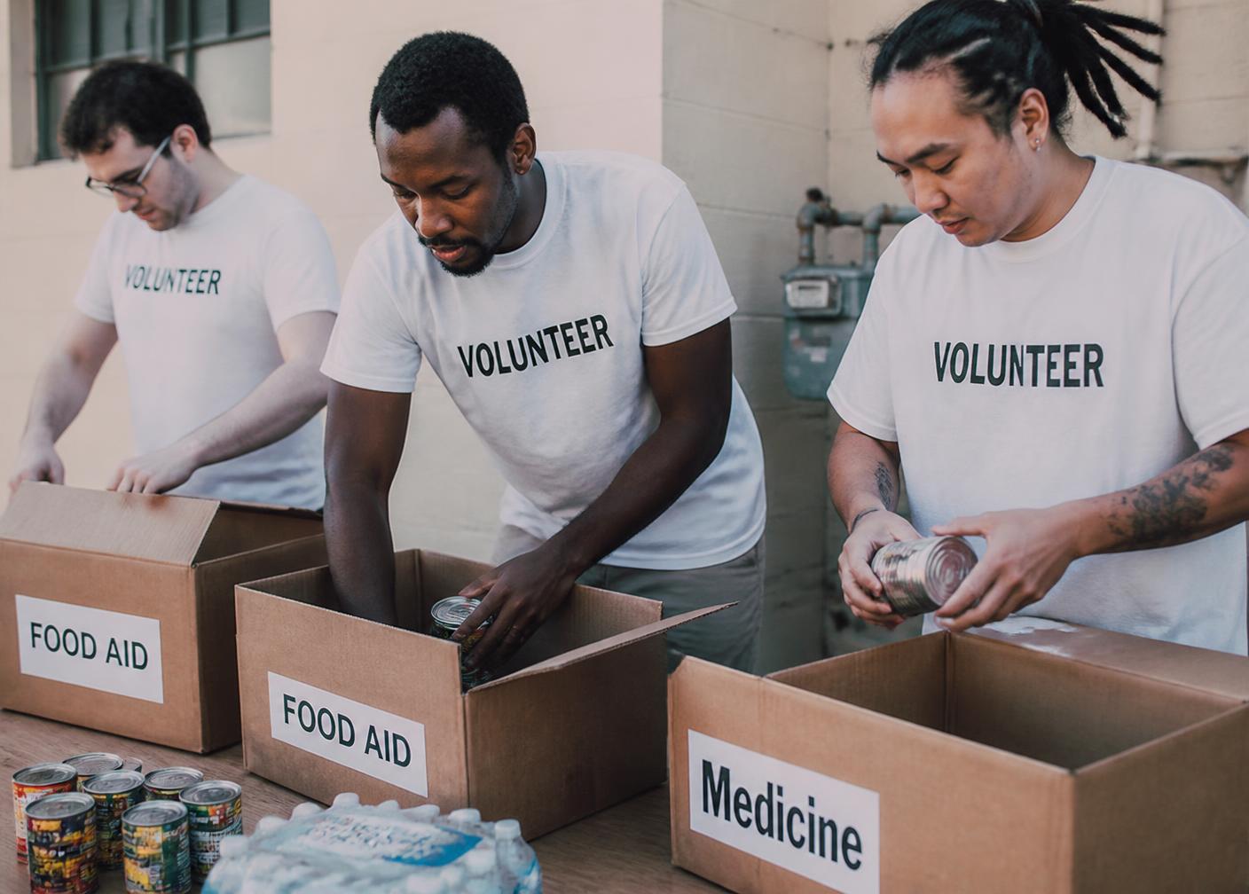 Volunteers preparing supplies for community outreach